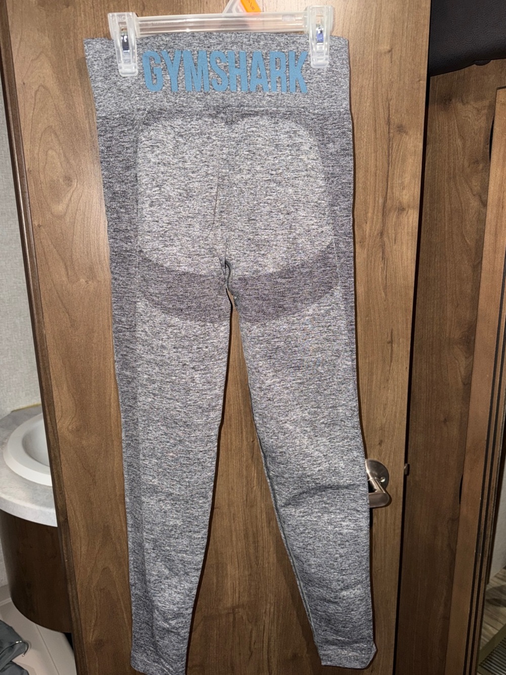 NWOT Gymshark Grey Seamless Leggings with Light Blue Logo